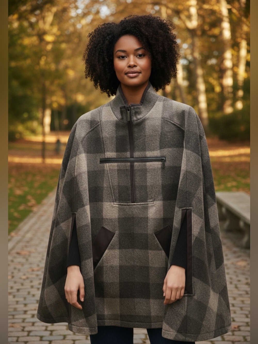Vintage Brooks brothers Gray Wool Plaid Half-Zip Pullover Cape